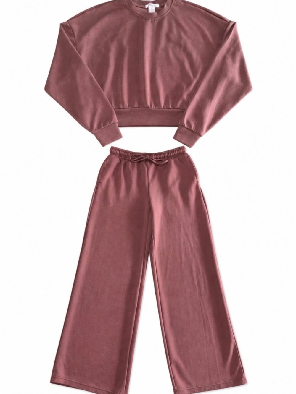Always You Brown Set Cropped Sweatshirt Wide Leg Pants Soft Stretch Womens XS